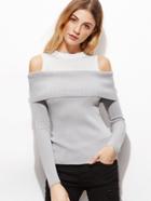 Shein Contrast Open Shoulder Jersey Sweater