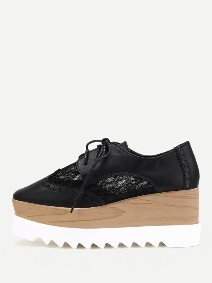 Shein Lace Insert Platform Pu Wedges