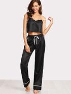Shein Eyelash Lace Applique Cami Top & Pants Pj Set