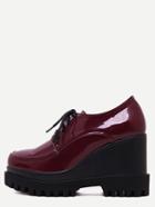 Shein Burgundy Patent Leather Lace Up Platform Wedges