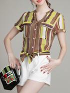 Shein Multicolor V Neck Tie-waist Top With Shorts