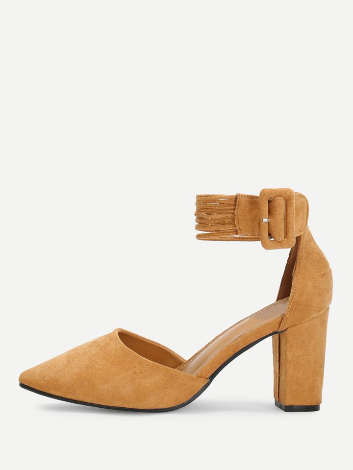 Shein Pointed Top Block Heeled Ankle Strap Heels