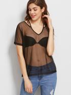 Shein Black Cutout Strappy Neck Sheer Mesh T-shirt