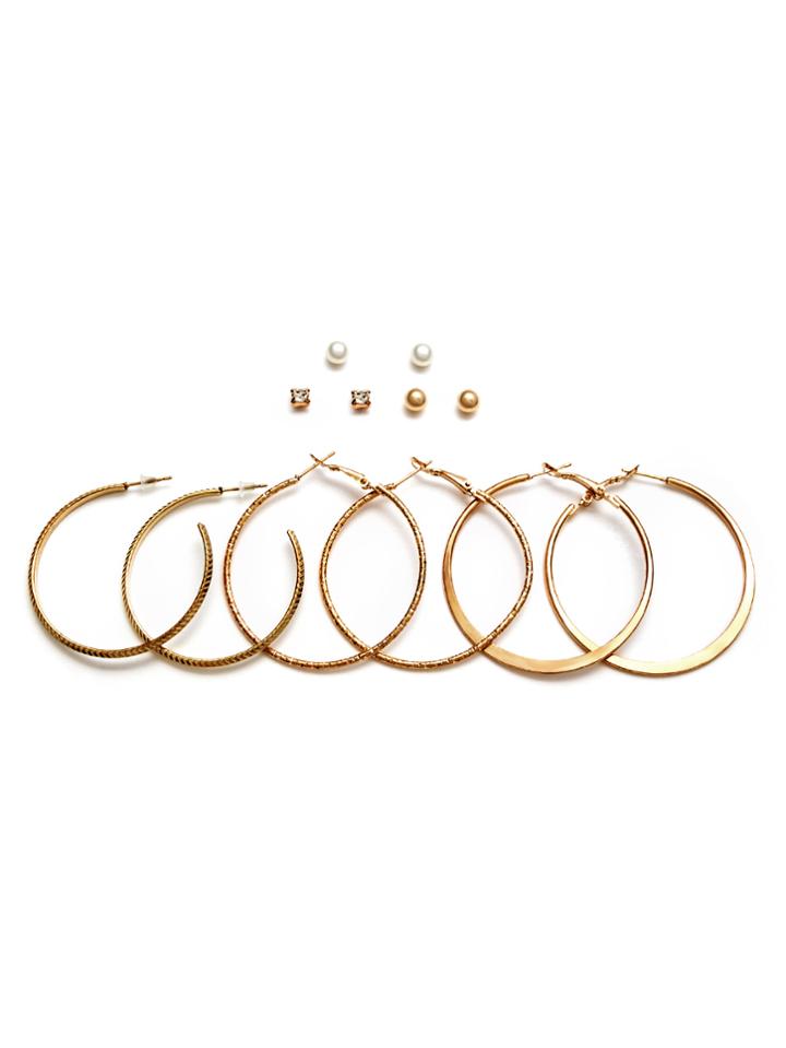 Shein Gold Plated Rhinestone Hoop Earrings Set