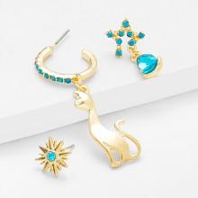 Shein Metal Animal & Sun God Design Earring Set