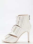 Shein White Laser Cutout Lace Up Peep Toe High Heels