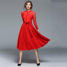 Shein Lace Contrast Bow Tie Waist Dress
