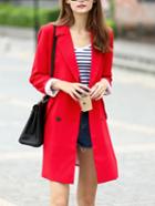 Shein Women Red Lapel Reefer Coat