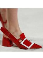 Shein Red Faux Patent Leather Rentangle Buckle Sandals