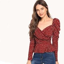 Shein Polka Dot Print Sweetheart Peplum Top