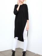 Shein Black Crew Neck Split Loose Long T-shirt
