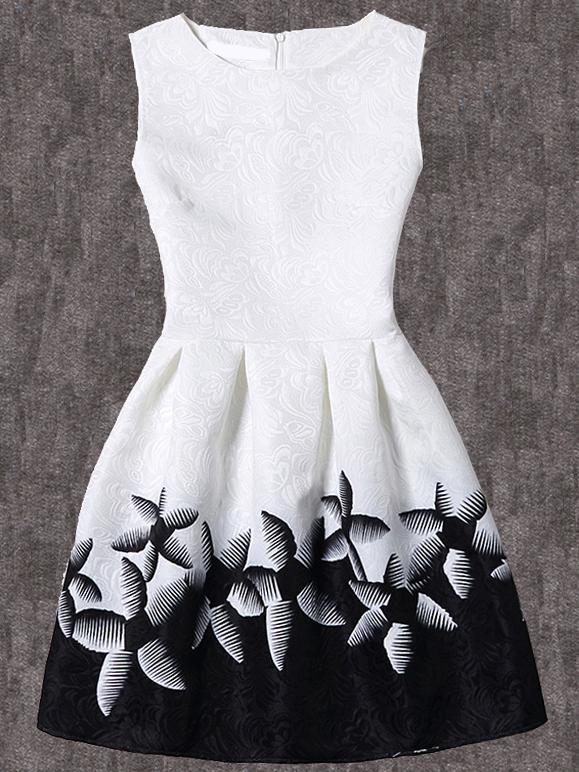 Shein Abstract Flower Print Fit & Flare Dress - White