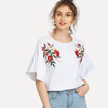 Shein Drop Shoulder Symmetrical Embroidery Blouse