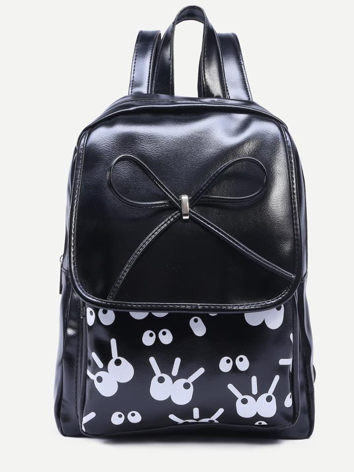Shein Black Eye Print Bow Flap Backpack