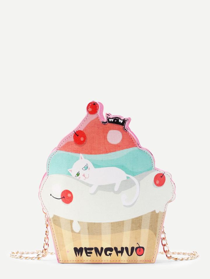 Shein Cat Print Ice Cream Shaped Crossbody Bag