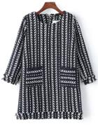 Shein Black Navy Vertical Stripe Pockets Dress