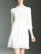 Shein White Pleated Hollow A-line Dress
