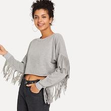 Shein Fringe Detail Solid Sweatshirt