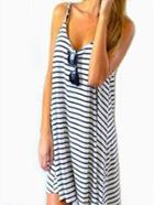 Shein Black White Beachdresses Spaghetti Strap Striped Loose Dress