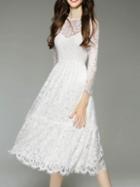 Shein White Crew Neck Hollow Lace A-line Dress