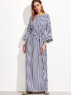 Shein Striped Self Tie Roll Cuff Maxi Dress