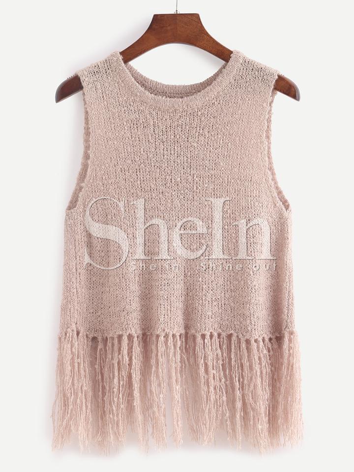 Shein Apricot Crew Neck Tassel Tank Top