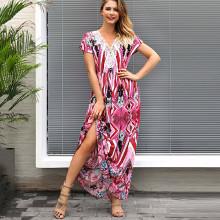 Shein Lace Trim Geo Print Split Dress