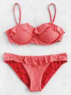 Shein Flounce Detail Bustier Bikini Set