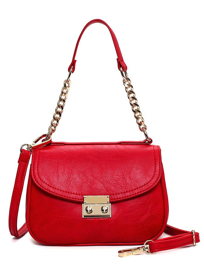 Shein Metal Lock Chain Flap Bag - Red