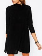 Shein Black High Neck Ruched Loose Dress