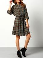 Shein Multicolor Stand Collar Plaid Buttons Dress