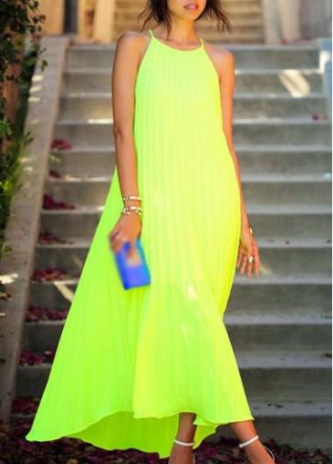 Rosewe Sleeveless Yellow Pleated Maxi Dress