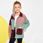Shein Girls Color-block Pocket Front Corduroy Jacket