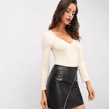 Shein Plunging Neck Solid Fitted Tee
