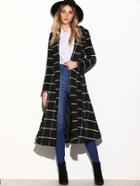 Shein Black Grid Shawl Collar Longline Wrap Coat