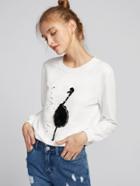 Shein Rhinestone And Faux Fur Swan Sweatshirt