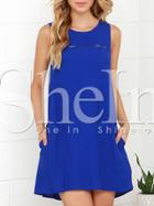 Shein Blue Sleeveless Pockets Casual Dress