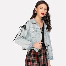 Shein Lace-up Crop Denim Jacket