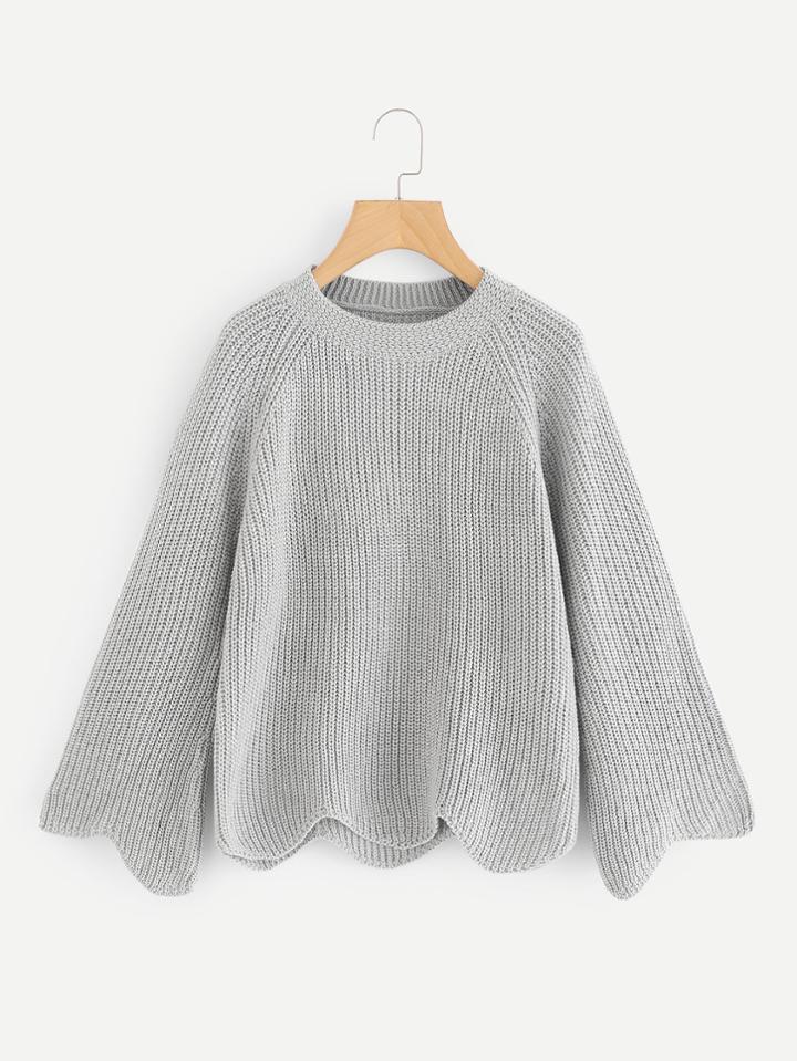 Shein Scallop Edge Raglan Sleeve Jumper