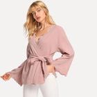 Shein Bell Sleeve Laser Cut Scalloped Wrap Coat