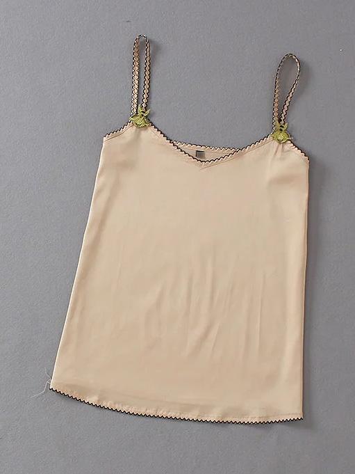 Shein Apricot V Neck Bee Embroidery Cami Top
