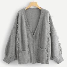 Shein Bishop Sleeve Pocket Patched Cardigan
