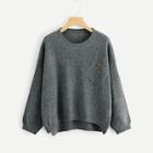 Shein Drop Shoulder Pocket Decoration Sweater