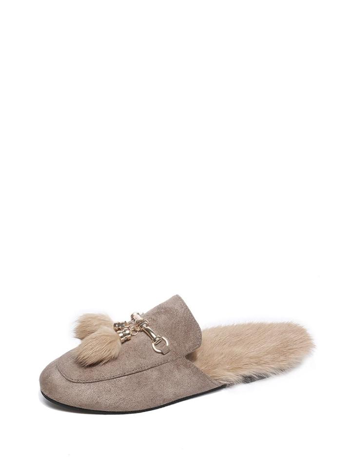 Shein Double Pom Pom Decorated Suede Flats