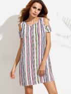 Shein Multicolor Striped Cold Shoulder Shift Dress