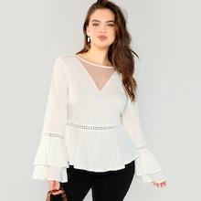 Shein Plus Lace Insert Layered Flounce Sleeve Peplum Top