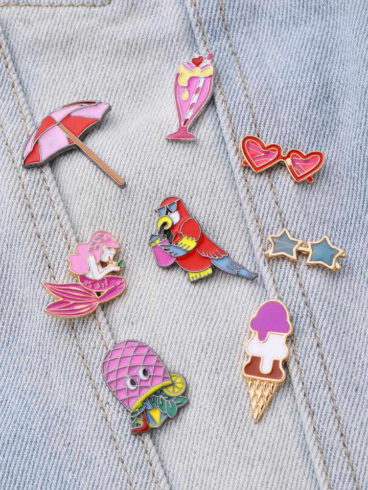 Shein Mermaid & Heart Design Brooch Set