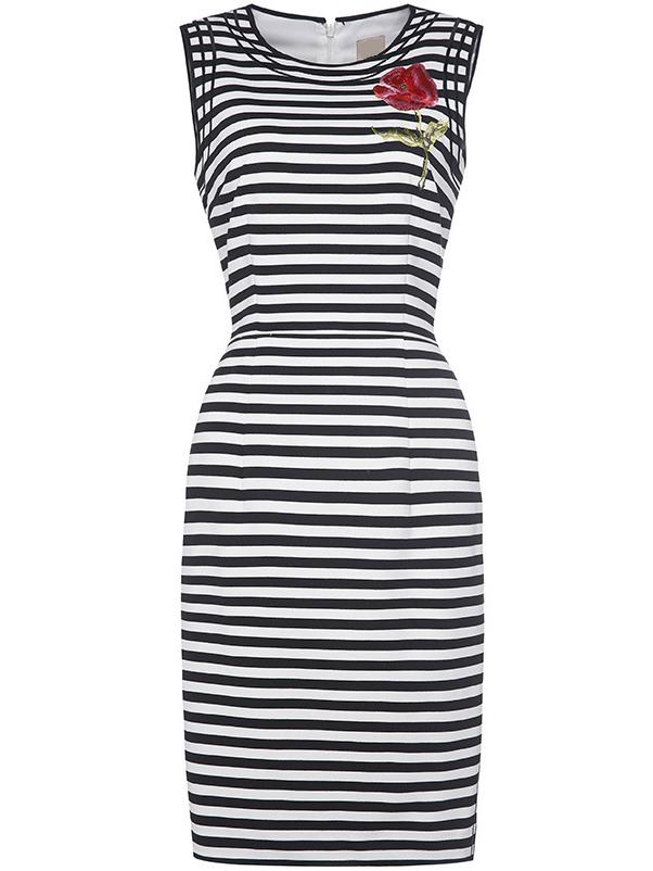 Shein Black White Striped Embroidered Sheath Dress