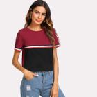Shein Striped Tape Detail Cut And Sew T-shirt