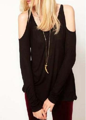 Rosewe High Street Fashion Long Sleeve Black Cutout Tees